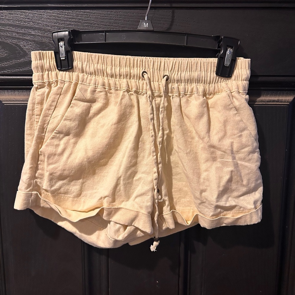 Women's yellow Drawstring linen Shorts
